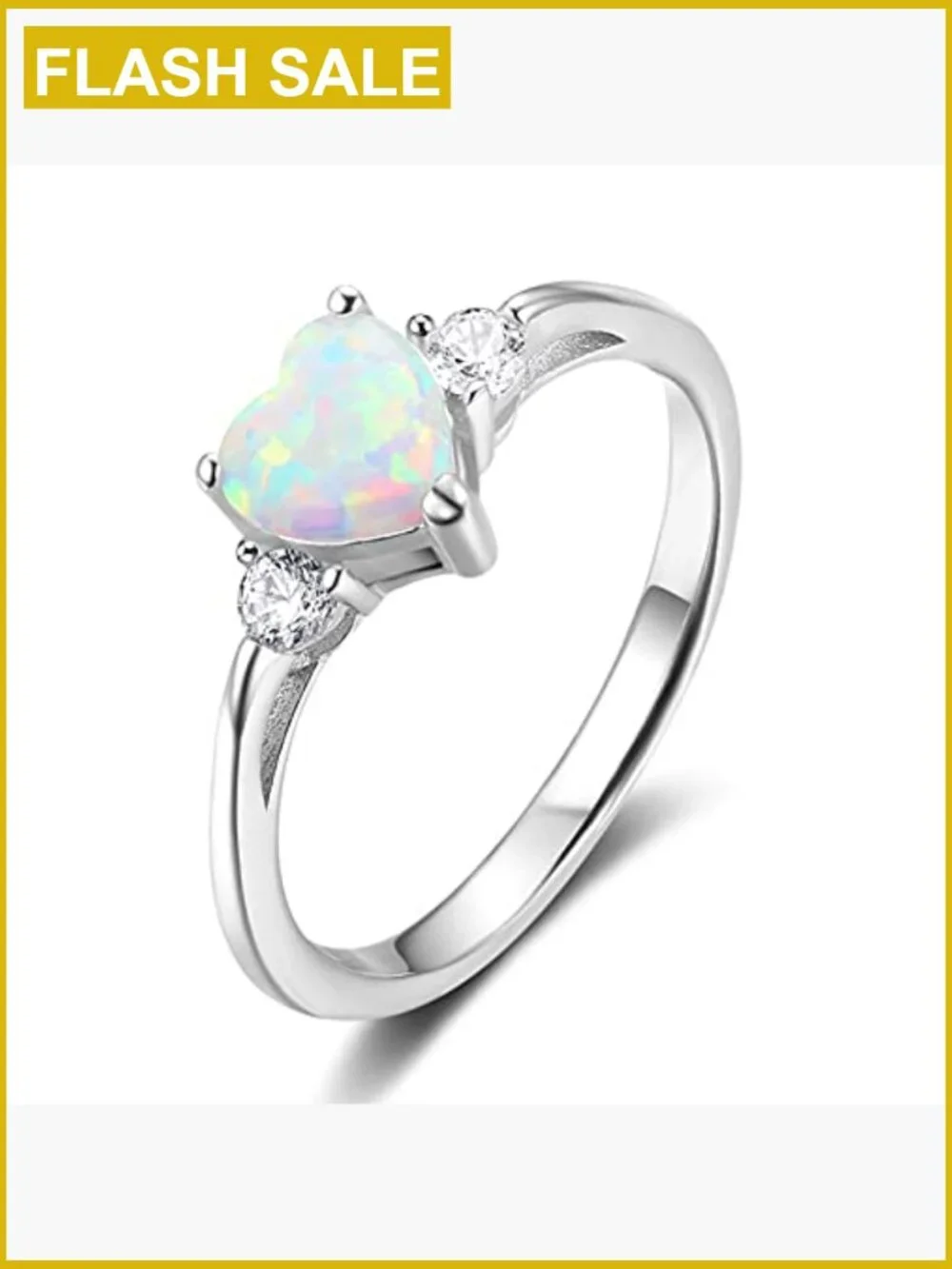 925 Sterling Silver Heart Opal Engagement Promise Band Ring